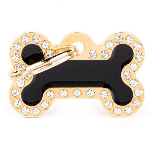 Médaille Glam Os Petit Noir et Dorée avec Strass