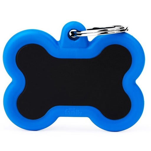 Médaille Hushtag Os Grand Noir en Aluminium avec Caoutchouc Bleu