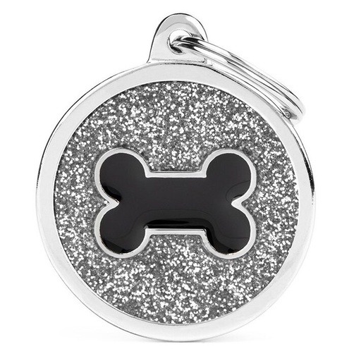 Médaille Shine Cercle Grand Glitter Gris Os Noir