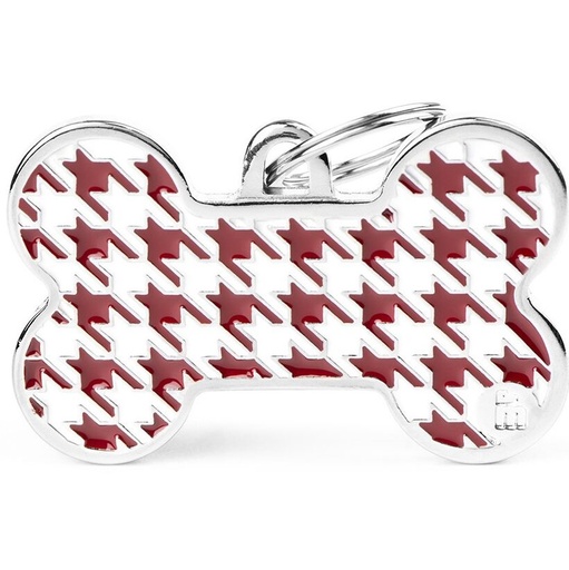 Médaille Style Pied de Poule Os XL Rouge