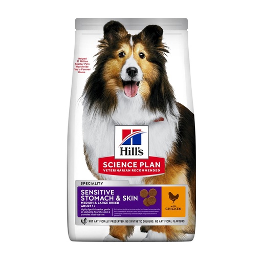 Hill’s Science Plan Aliment Pour Chien Adulte De Taille Medium Et Grande Sensitive Stomach and Skin Au Poulet 14kg