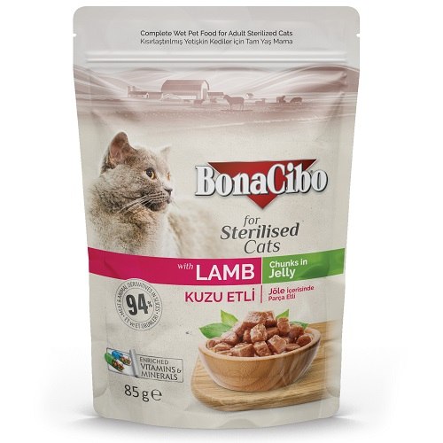 [PS-0063] Bonacibo Premium Morceaux en Gelée pour chat sterilisé à l'agneau