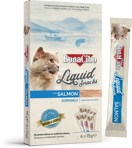 Bonacibo Snack Liquide Premium pour chatons et chats adultes au saumon 15gr * 6
