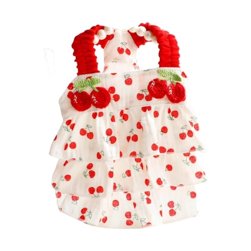 [robe-chien-cerise-florale] Robe Florale pour Chien – Tenue Été Cerise pour Petit Chien