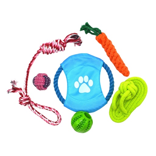 [lot-jouets-chiens-6pcs] Lot de jouets pour chiens – Pack de 6 pièces pour mâcher, tirer et jouer