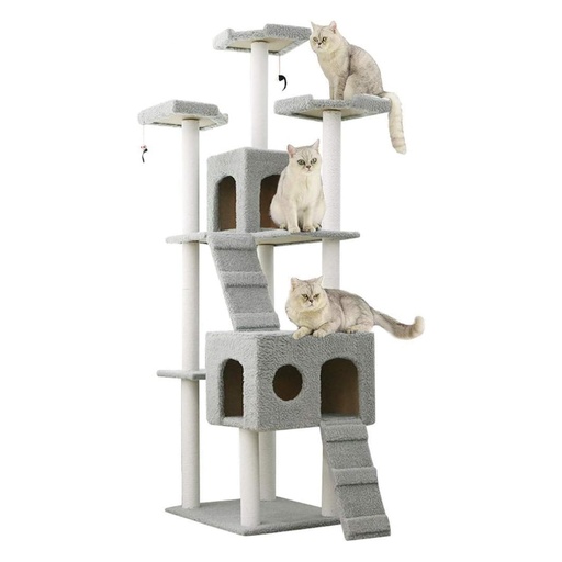 [arbre-chat-185cm-rotin] Arbre à Chat 185 cm – Tour Multi-Niveaux en Bois & Rotin