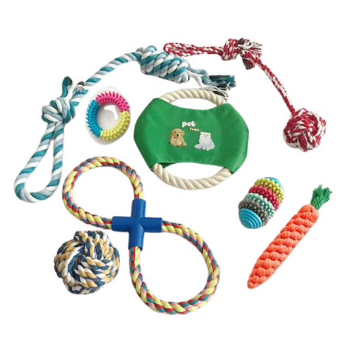[ensemble-8-jouets-macher-jeu-chien] Ensemble de 8 jouets à mâcher et à jouer pour chien