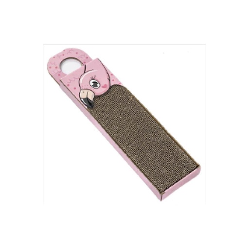[griftoir-en-carton-flamant-rose-jaune-45x13-cm] Griftoir en carton flamant Rose/Jaune 45×13 cm