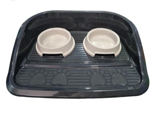 [gamelle-double-chat-chien-casablanca] Plateau en Plastique avec 2 Bols pour Chats et Petits Chiens – Gamelle Double à Casablanca