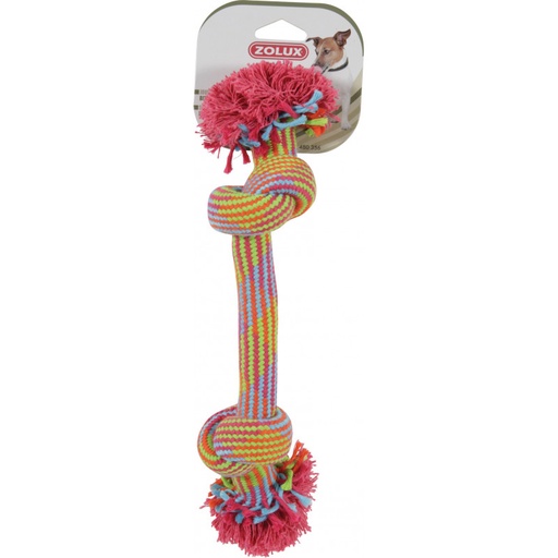 [480355] JOUET CORDE 2 NOEUDS COUL 25CM