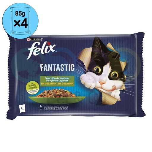 Felix Chunks in Jelly for Cats with Chicken &amp; Fish with Vegetables 4×85g