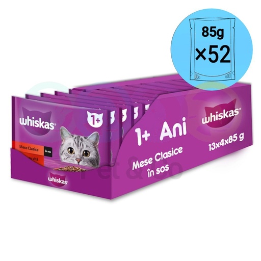 Lot WHISKAS Pouches in Gravy with Beef & Chicken for Cats 52x85g