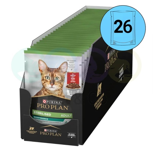 Lot Pro Plan Chunks in Gravy for Sterilized Cats with Beef 26×85g