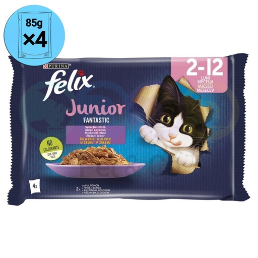 Felix Chunks in Jelly for Kittens with Meat &amp; Fish Fantastic 4×85g