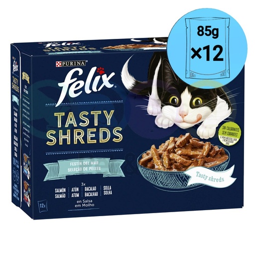 Lot Felix Tasty Shreds Fish Selection 12×85g