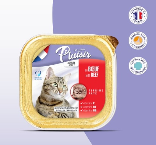 Barquette 100g de pâté au BOEUF (convient pour chat stérilisé)