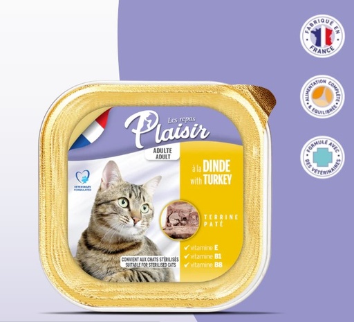 Barquette 100g de pâté au Dinde (convient pour chat stérilisé)