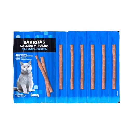 Barres de Collation Pour Chats (Saumon au Truite | Compy au Poulet et Foie) Barritas 10 pièces - Saumon au Truite