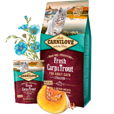 Carnilove Croquettes Cat Sterilised Fresh Crap Trout  (Chat stérilisé au Carpe et Truite) 2kg | 6kg - 2kg