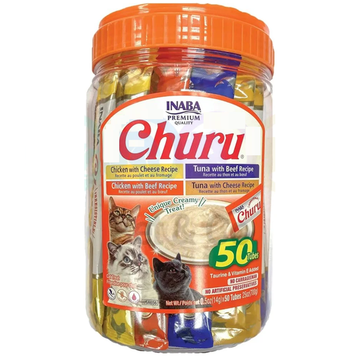 CHURU 50 friandises en purée mélange Poulet et Thon avec plusieurs saveurs (Poulet/Fromage | Poulet/Bœuf | Thon/Bœuf | Thon/Fromage)