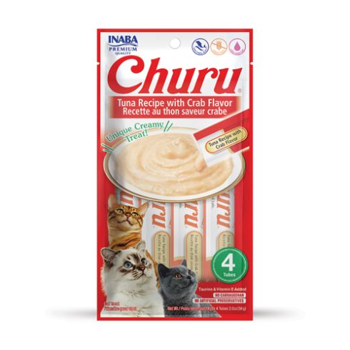 CHURU friandise en purée avec plusieurs saveurs (Poulet | Boeuf | Crabe | Thon | Saumon | Crevette | Fruits de Mer) - 4 sachets Thon/Crabe