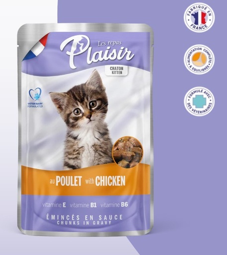 Sachets fraîcheur pour Chaton 100g d'émincés au POULET en sauce