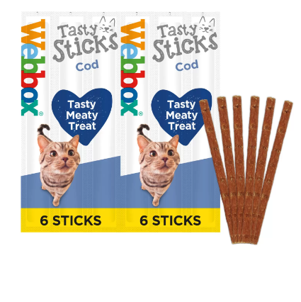 WEBBOX Cats Tasty Sticks pour chaton et chat avec plusieurs saveurs (Boeuf/Lapin | Dinde/Agneau | Poulet/Foie | Saumon/Truite | Canard) - 6 Sticks Poisson