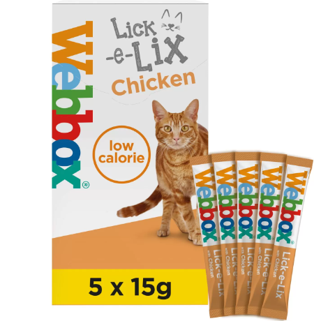 Webbox Lick-e-Lix pour chaton et chat avec plusieurs saveurs ( Saumon | Poulet | Boeuf) - 5 sachets au Poulet
