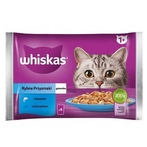 Whiskas Délices de poisson avec saumon et thon en gelée 4x85g