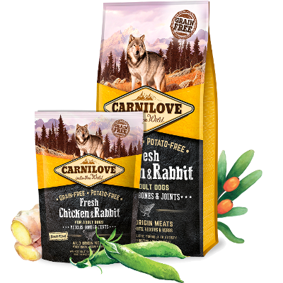 Carnilove Dog Croquettes Fresh Chicken & Rabbit Pour Chien Toute Race (Poulet et Lapin) 12kg