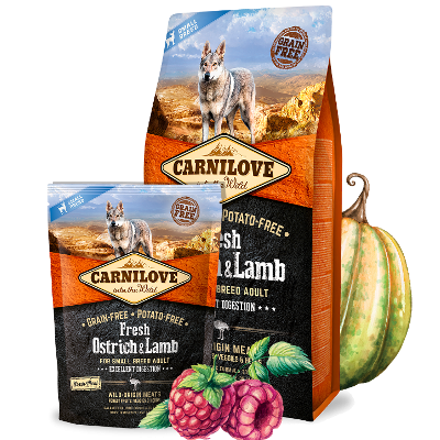 Carnilove Dog Croquettes Fresh Ostrich &amp; Lamb Pour Chien de petite taille (Autruche et Agneau) 1.5kg|6kg - 6kg
