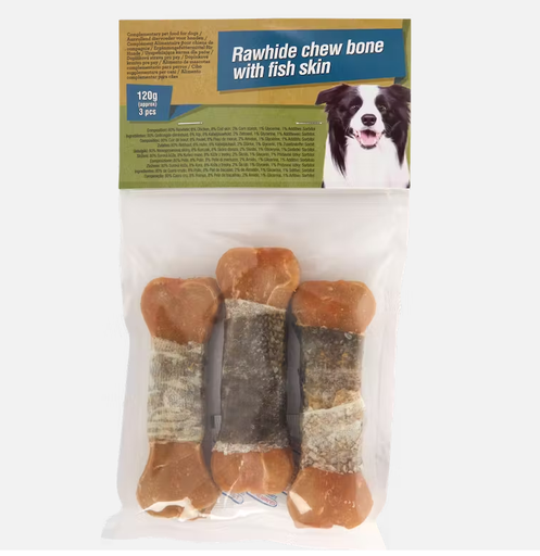 Friandises à mâcher pour chien Peau de Boeuf et de Poisson 120g