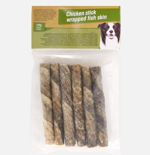 Friandises à mâcher pour chien Peau de Boeuf et de Poisson 120g
