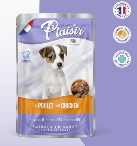 Sachet fraîcheur 100g d'émincés au POULET en sauce (chiot)