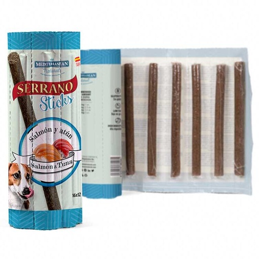 Sticks Serrano Pour Chiens Saumon et Thon (16pcsx12g)- Mediterrane