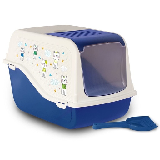 Bac à litière fermé pour chat Bleu avec Motifs