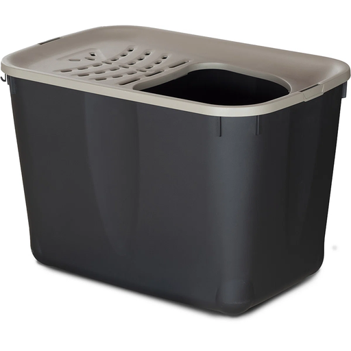 Bac à Litière Top Toilette pour chat 57x37x38cm Taupe/Noir