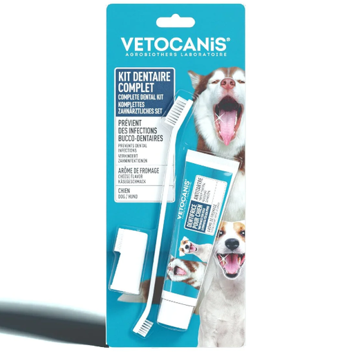 Kit Dentaire Triple Action pour Chien. Brosse à dent et Dentifrice