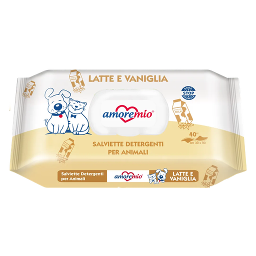 Lingettes Amoremio humides pour chiens et chats (40 PCS) Lait et Vanille