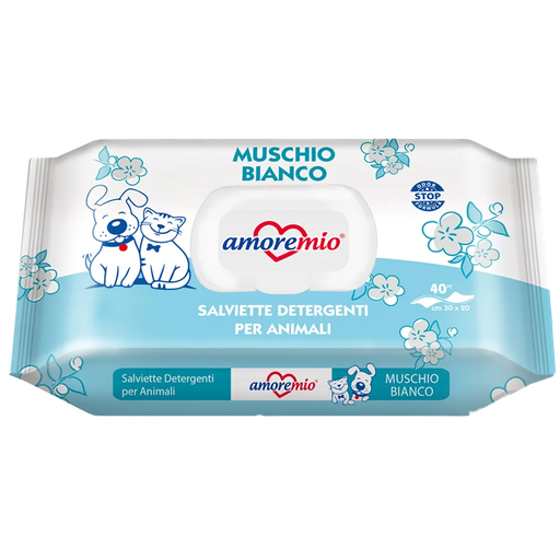 Lingettes Amoremio humides pour chiens et chats (40 PCS) MOUSSE BLANCHE
