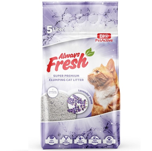 Litière agglomérante, parfumé et ultra-absorbante 5 Kg Always Fresh (parfum : Lavande | Baby powder | Savon de marseille) - Lavande