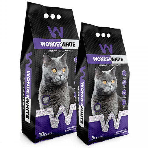 Litière agglomérante, parfumé et ultra-absorbante 5 Kg Wonder White (parfum : Lavande | Baby powder | Savon de marseille | Sans Parfum) - Lavande