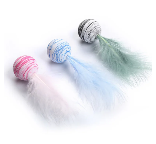 Jouet pour chat: Boulle rose avec plume