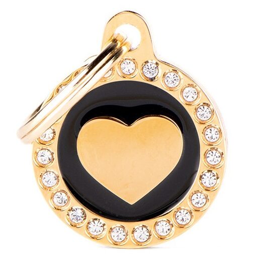 Médaille Glam Cœur Noir et Dorée avec Strass