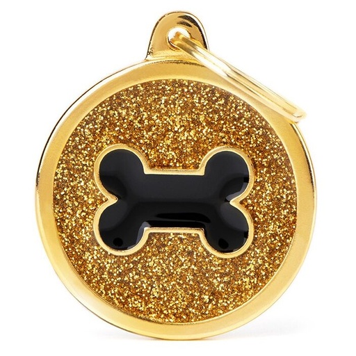 Médaille Shine Cercle Grand Glitter Dorée Os Noir