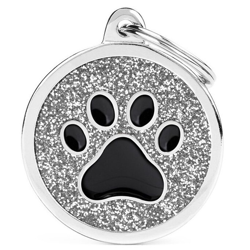 Médaille Shine Cercle Grand Glitter Gris Patte Noire