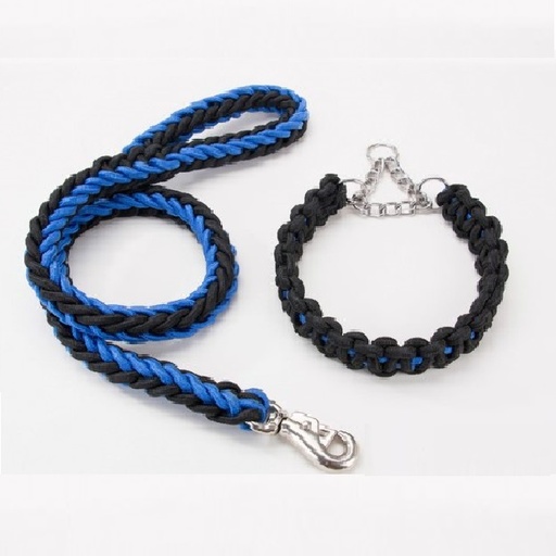 Laisse avec collier pour grand chien (Rouge/Noir | Noir | Bleu/Noir | Vert foncé) - Bleu/Noir