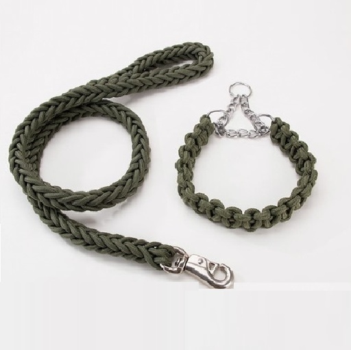 Laisse avec collier pour grand chien (Rouge/Noir | Noir | Bleu/Noir | Vert foncé) - Vert Foncé