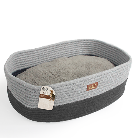 Lit Ovale Pour Chat et Petit Chien ( Gris | Tan ) - Gris